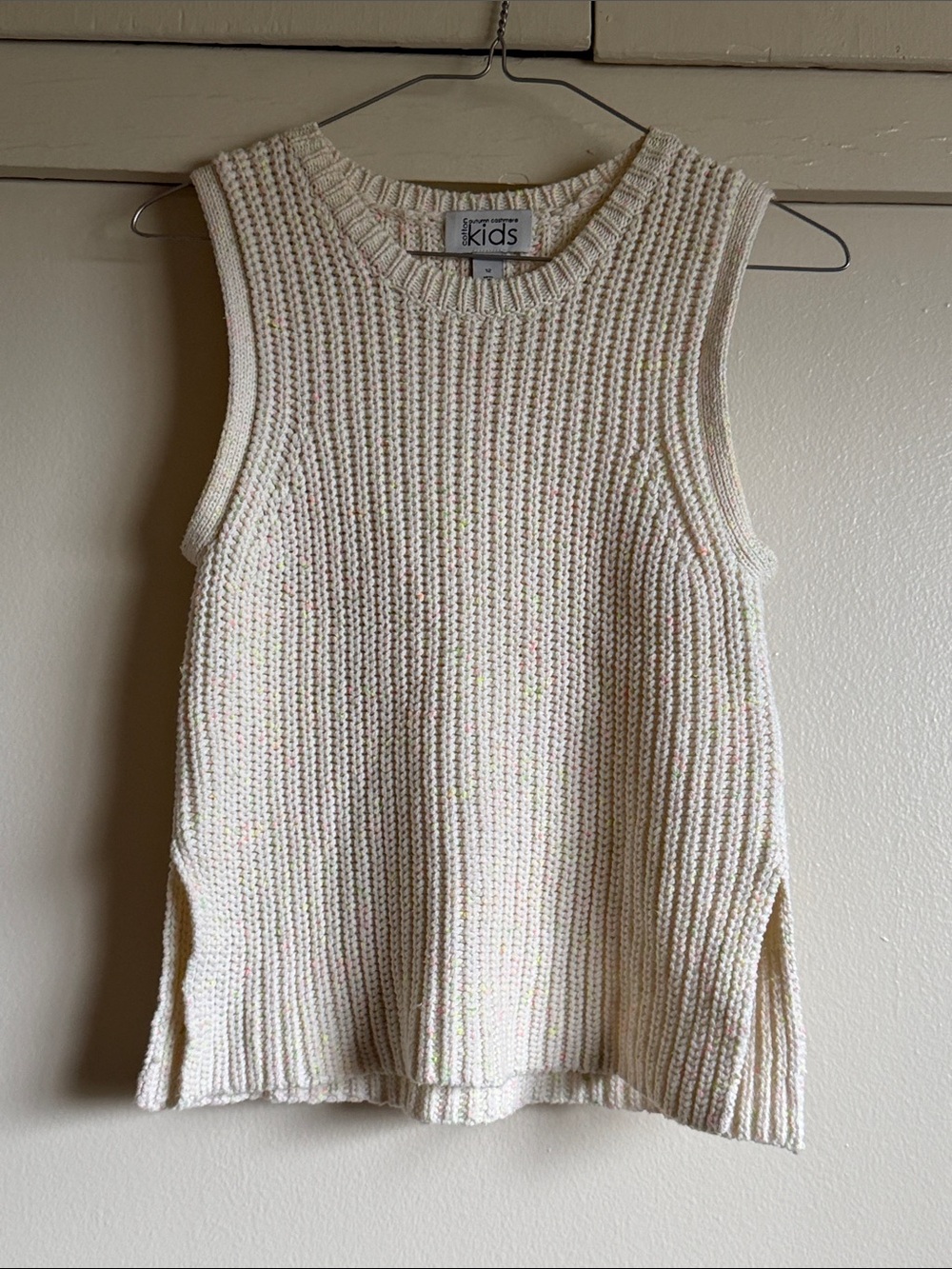 Kids Cotton Cashmere Knit Sweater Tank - Cream & Pink/Yellow/Green Confetti
